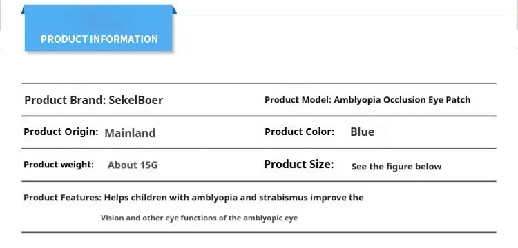 SekelBoer Kids Amblyopia Occlusion Eye Patch