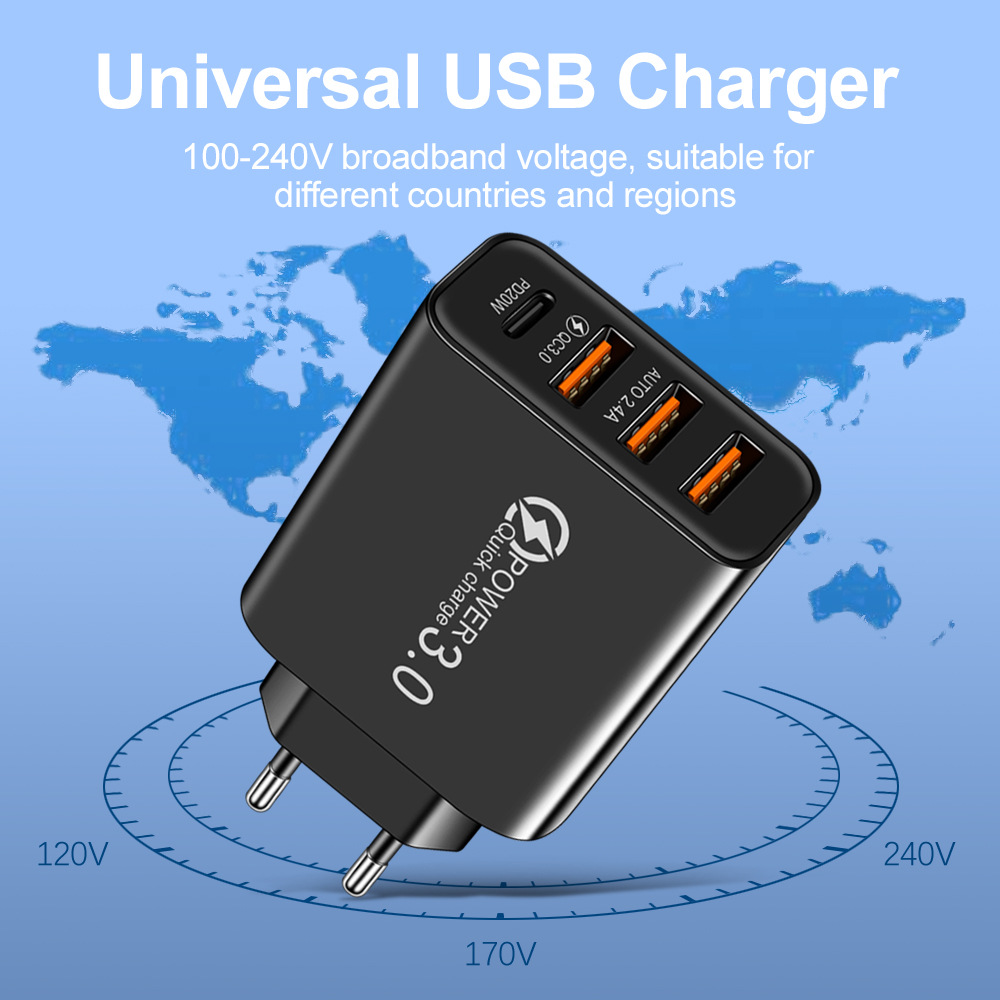Universal Fast Charger 3 usb + TYPE-C White - SekelBoer