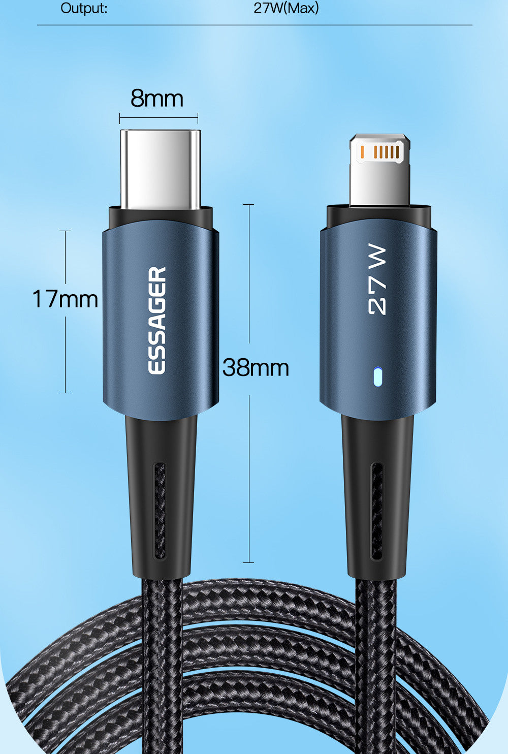 Essager USB-C to Lightning cable For IPhone 27W Fast Charging 2 Meters Cable - SekelBoer