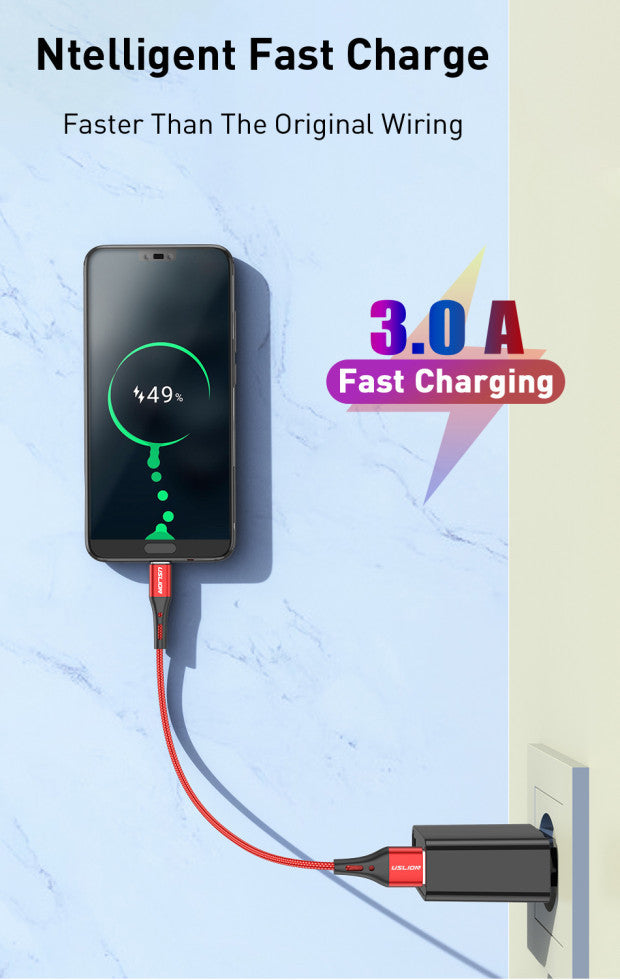 USLION 3A Micro to USB Fast Charging 2 Meters Black - SekelBoer