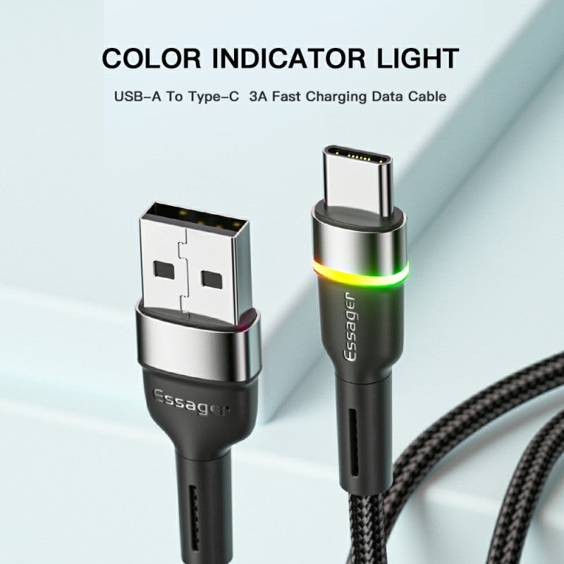 Essager 3A USB Type C Cable Fast Charging RGB - SekelBoer