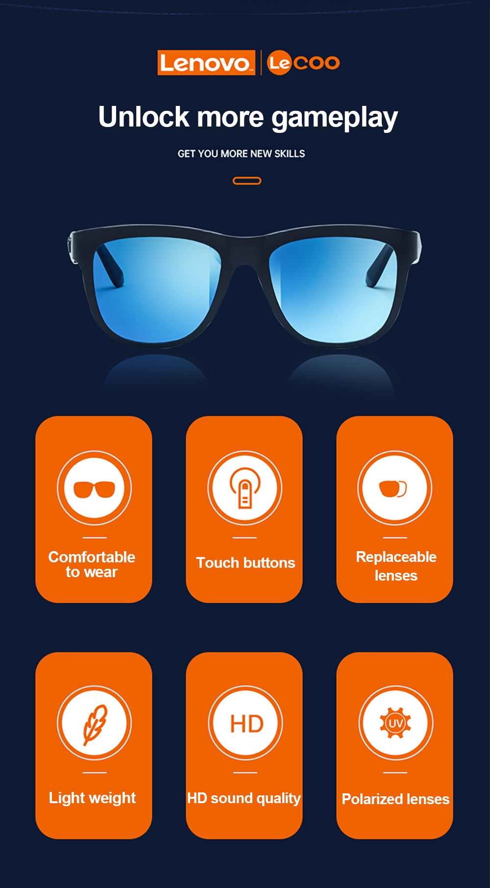 SekelBoer Tech Range Lenovo Bluetooth Sunglasses Black - SekelBoer