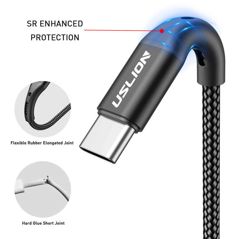 USLION Black 3A USB Type C Cable 2 meters - SekelBoer
