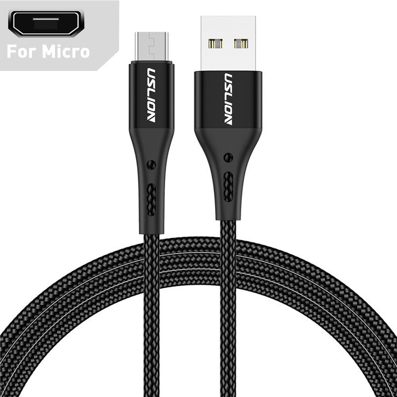 USLION 3A Micro to USB Fast Charging 2 Meters Black - SekelBoer