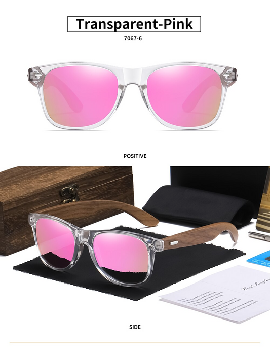 SekelBoer Polarized WalNut & Transparent Frame Pink_Lens - SekelBoer