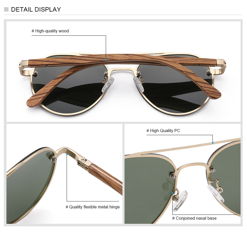 Hu Wood Polarized Aviators Gradient Mandela Maple - SekelBoer