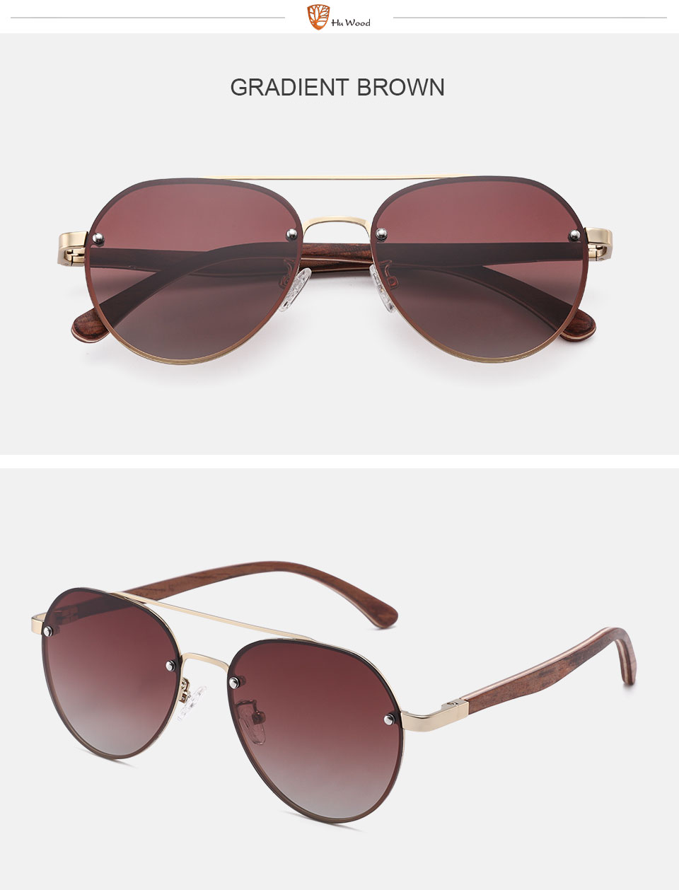 Hu Wood Polarized Aviators Gradient Mandela Maple - SekelBoer