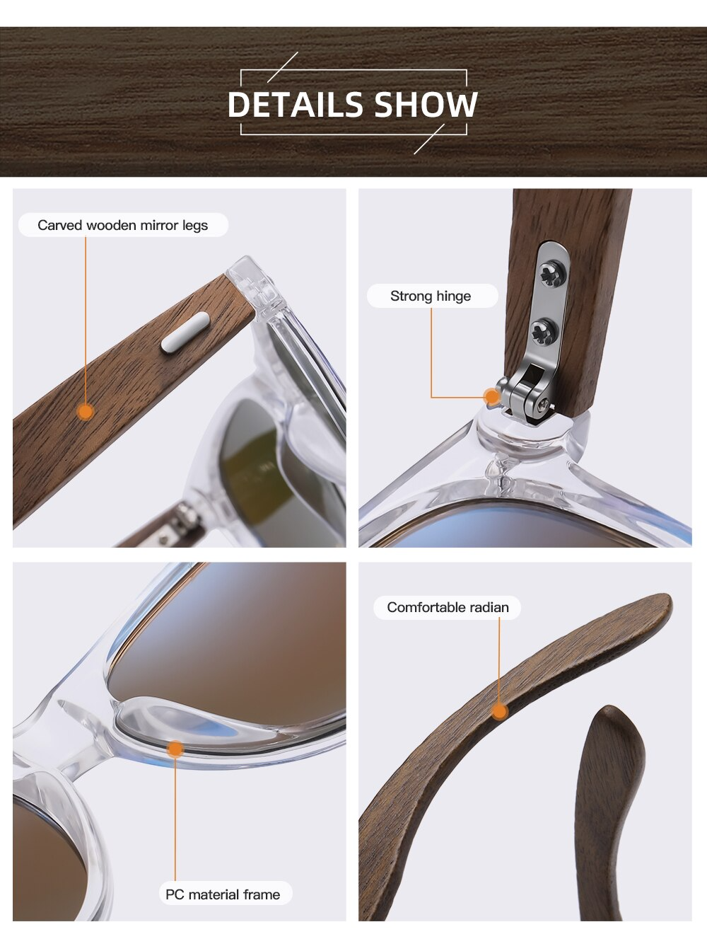 SekelBoer Polarized WalNut & Transparent Frame Pink_Lens - SekelBoer