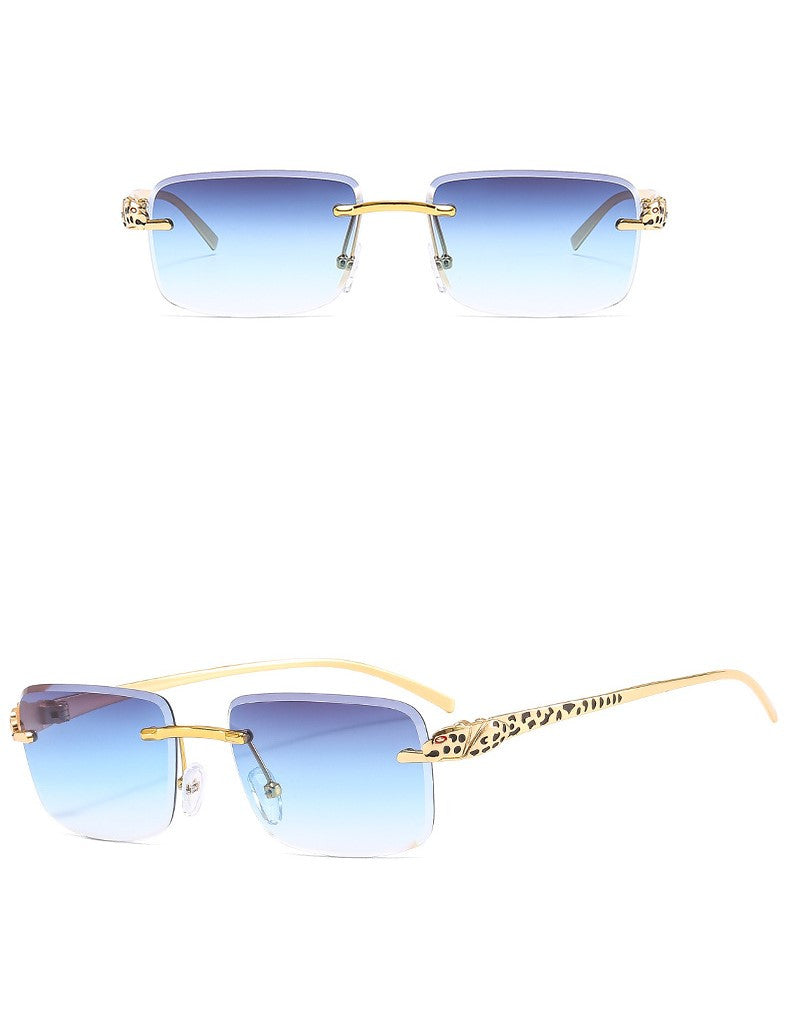 SekelBoer retro square Frameless gold frame greyish blue lens - SekelBoer
