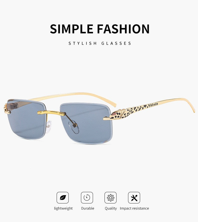SekelBoer retro square Frameless gold frame greyish blue lens - SekelBoer