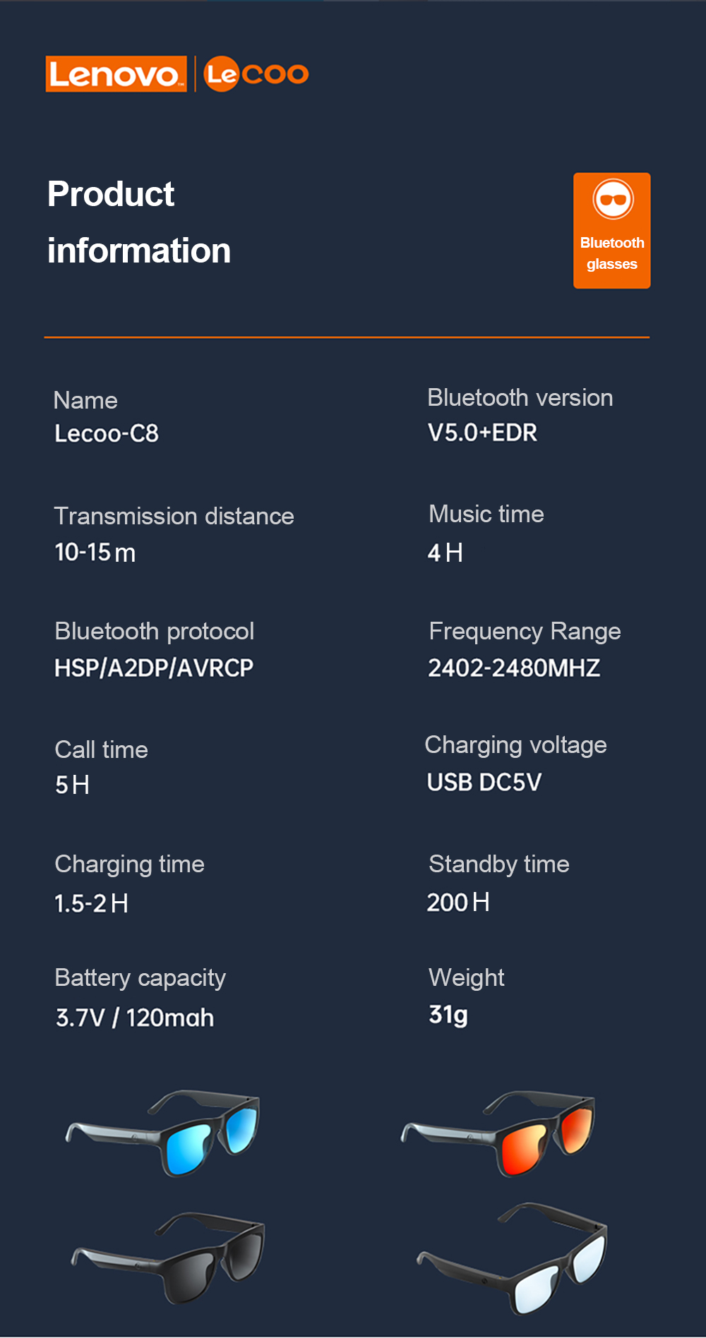 SekelBoer Tech Range Lenovo Bluetooth Sunglasses Black - SekelBoer
