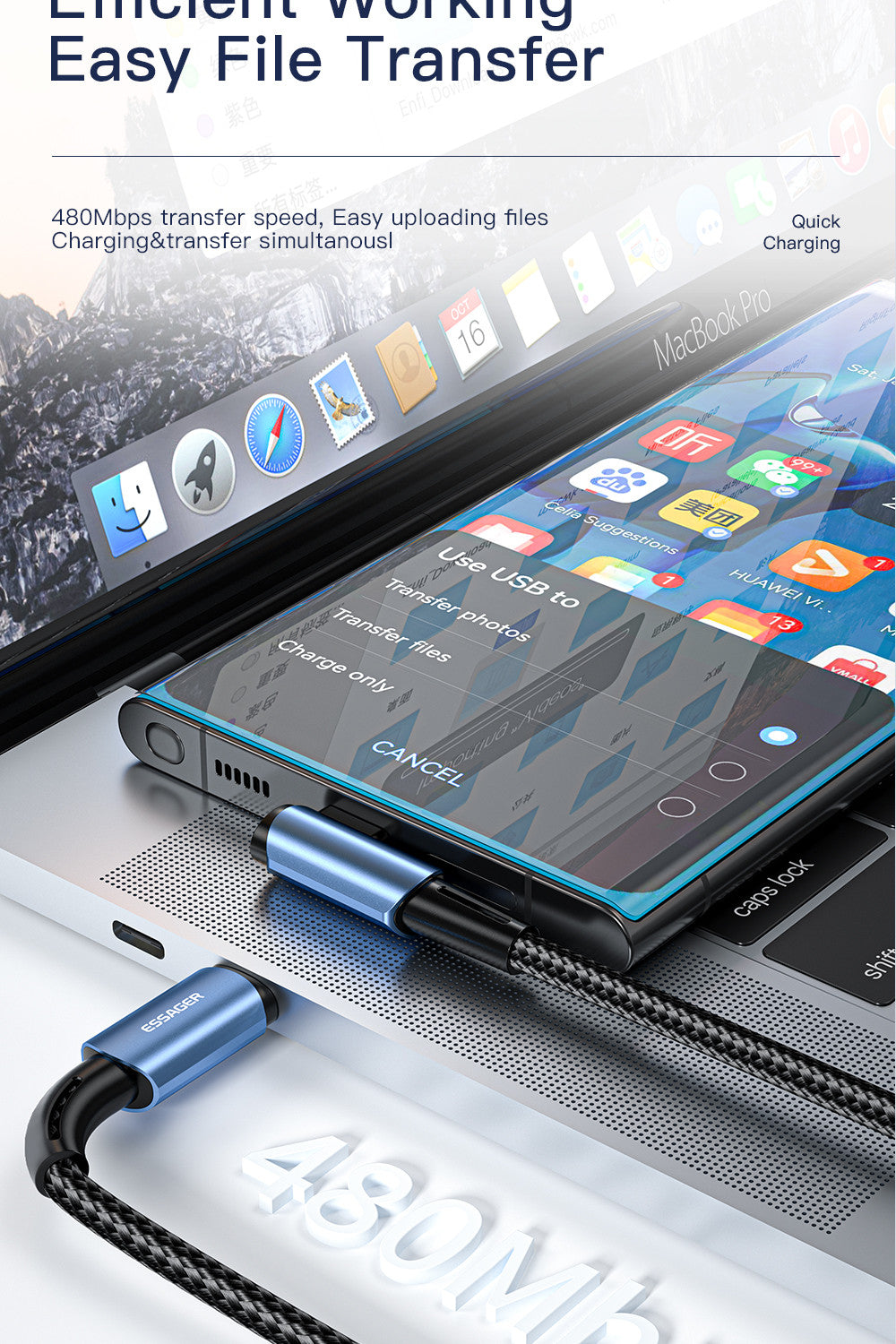 Essager 100W 7A Type C To USB 2 Meters - SekelBoer