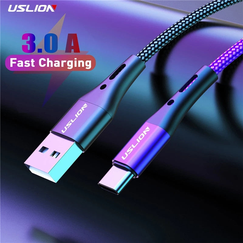 USLION Black 3A USB Type C Cable 2 meters - SekelBoer